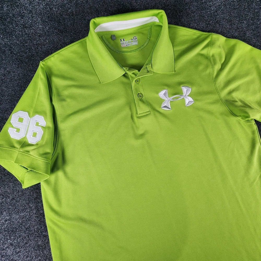 Under Armour HeatGear Polo Shirt #96 On Sleeve Men's Size Large Green Golf